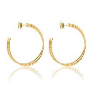 Meia Argola Três Fios Diamantados Banhado A Ouro