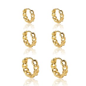 kit tres pares de argola em elo grumet banhado a ouro