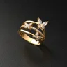 anel tres borboletas em zirconia banhado a ouro