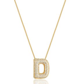 01 colar com pingente letra bubble cravejada banhada a ouro