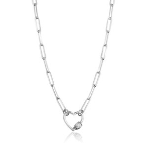 01 colar de elos longos com fecho de coracao banhado a rodio