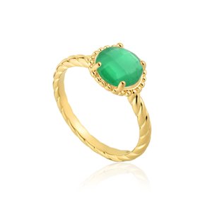 01 anel com pedra lapidada banhado a ouro 18k