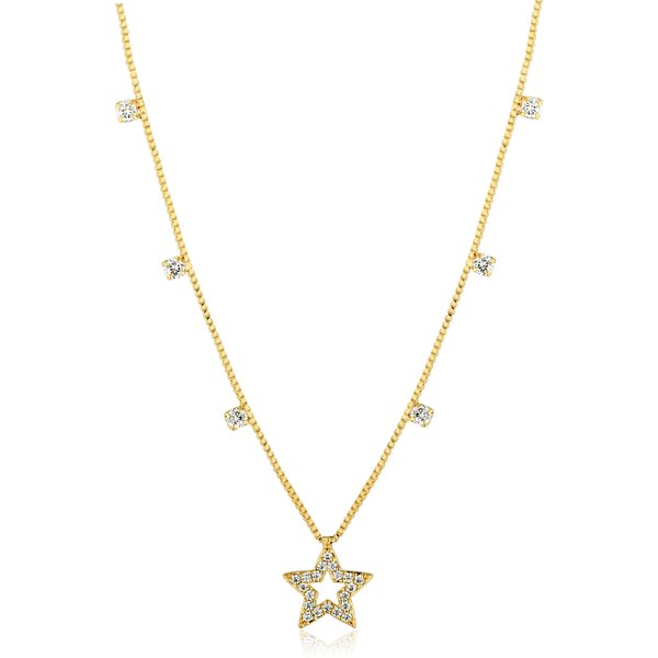 01 colar estrela cravejada vazado banhado a ouro 18k